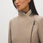 Taupe Melange Asymmetrical Zip Faux Wool Coat - Close-up Collar Detail - Suzy Shier