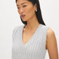 Light Grey Mix V-Neck Ribbed Sweater Vest - Close-up Neckline Detail - Suzy Shier