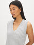 Light Grey Mix V-Neck Ribbed Sweater Vest - Close-up Neckline Detail - Suzy Shier