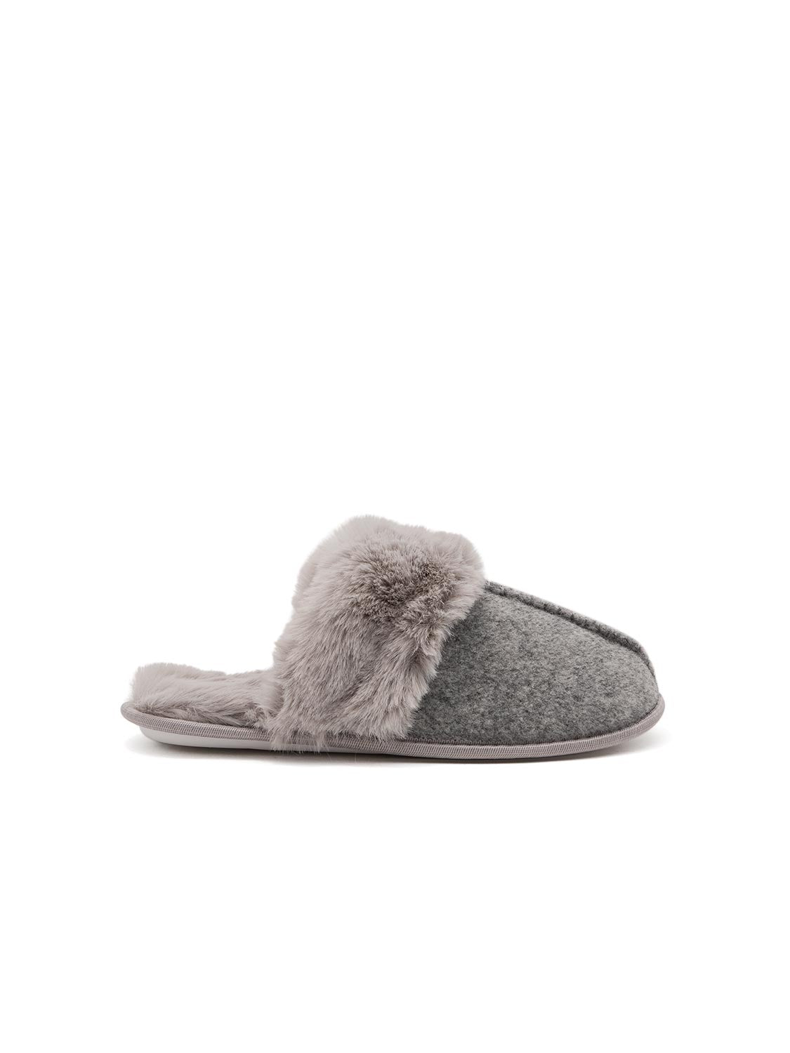 Natural Melange Faux Wool Slipper with Faux Fur Insole - Close-Up of Knitted Upper Stitch Detail - Suzy Shier
