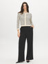 Beige/Navy Ruffle Detail Knit Cardigan - Woman Wearing Striped Cardigan with Ruffles - Suzy Shier