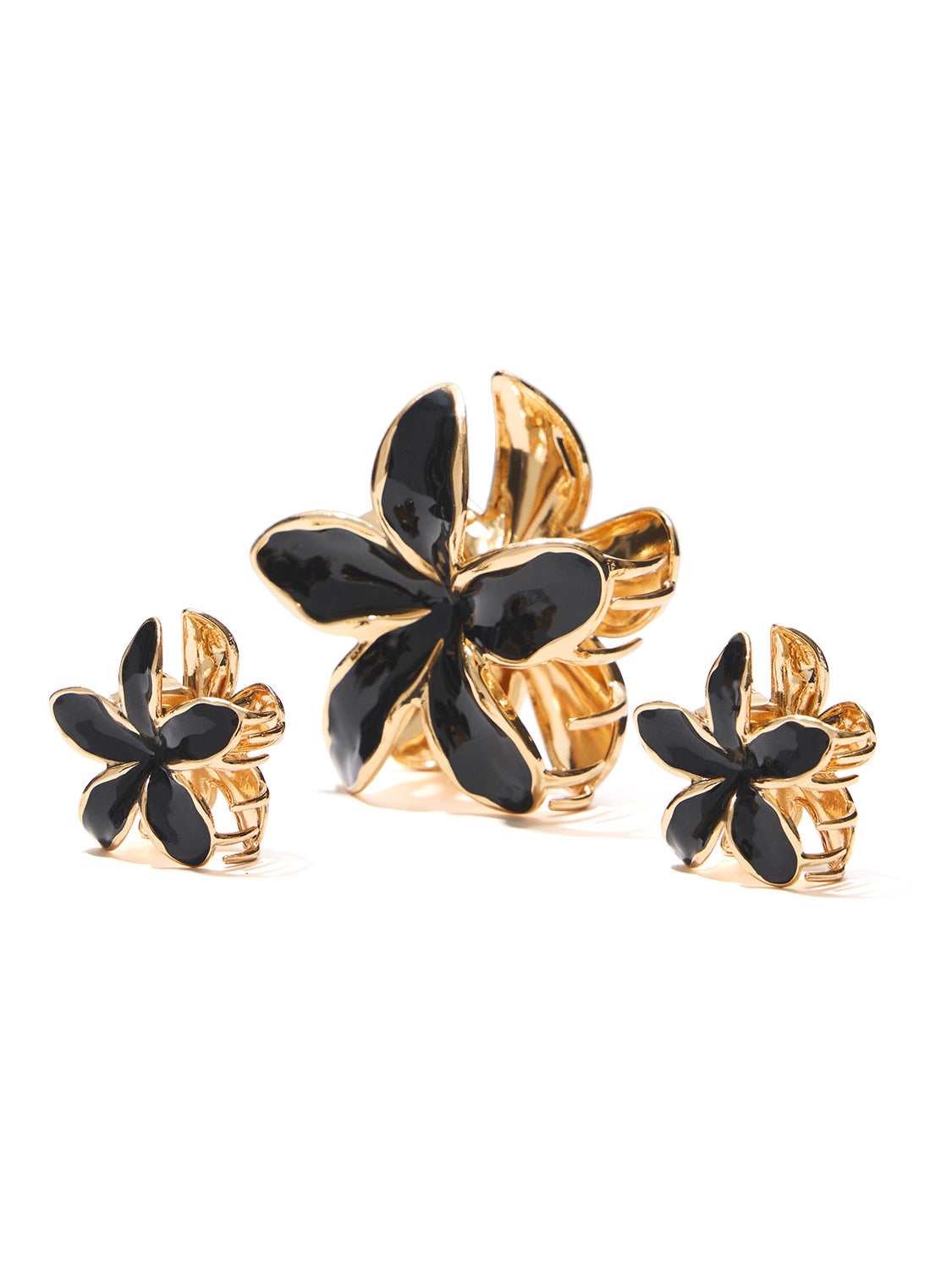 Set of 3 Metal Hibiscus Flower Hair Claws - Front View - Suzy Shier