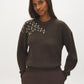 Brown Embellished Knit Sweater - Woman Wearing Brooch Detail Sweater - Suzy Shier