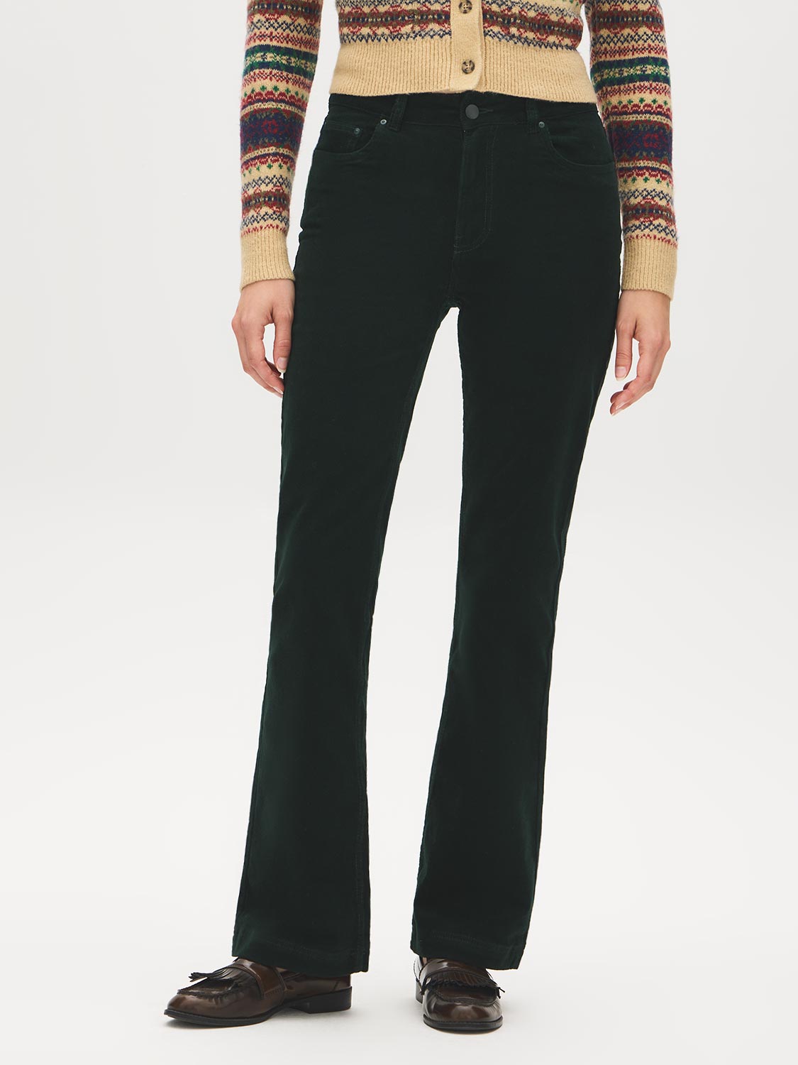 Scarab Corduroy Flare-Leg Pants - Front View - Suzy Shier