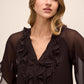 Chestnut Ruffle Short Sleeve Blouse - Front Detail - Le Chateau