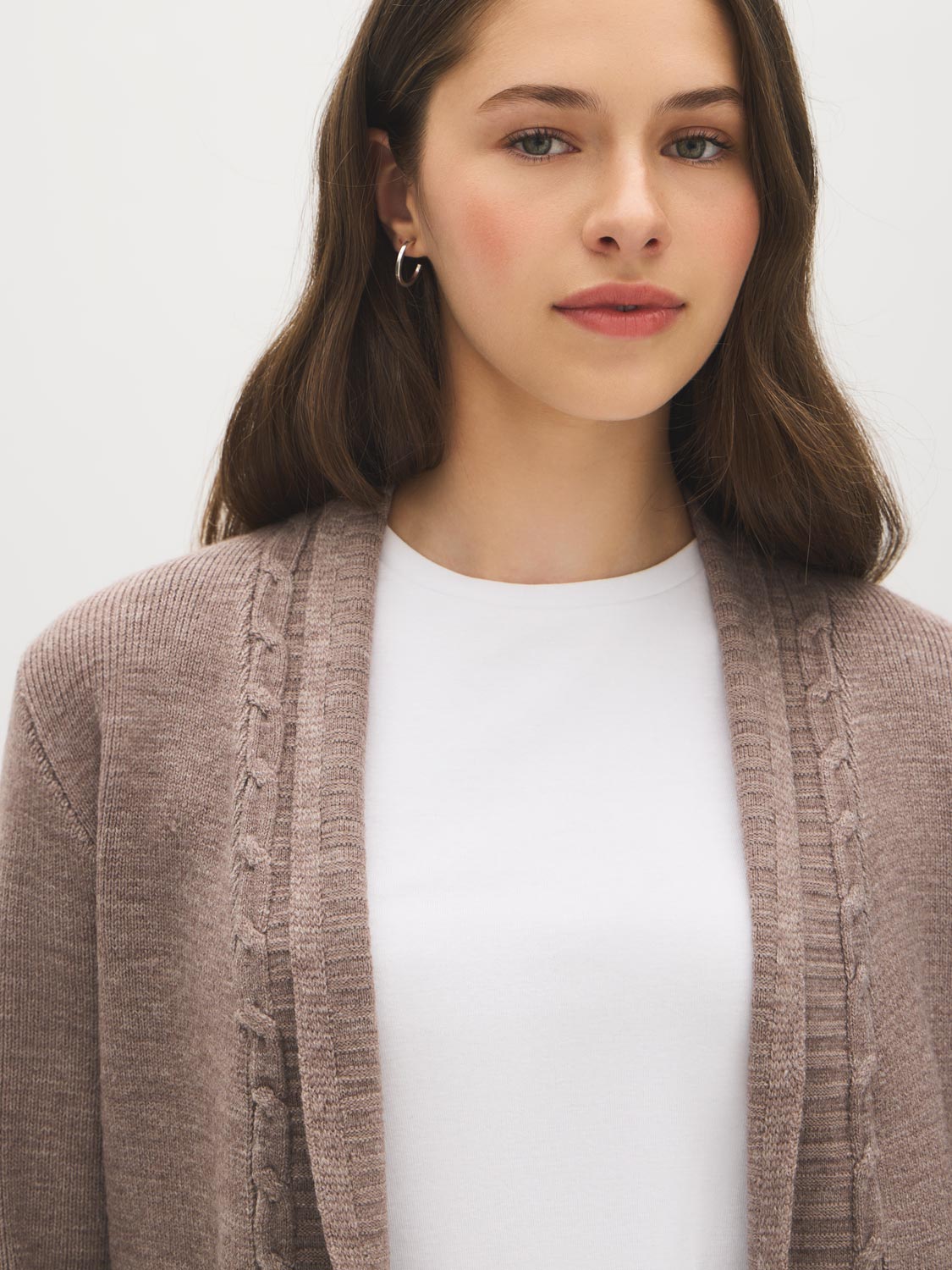 Quinoa Melange Ribbed Knit Duster Cardigan - Collar Detail - Suzy Shier