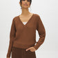 Bison V-Neck Sweater with Lace Trim - Woman Wearing Knit Sweater with Lace Detail - Suzy Shier