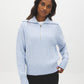 Sky Melange Quarter Zip Cable Knit Sweater - Woman Wearing Cable and Ribbed Knit Top - Suzy Shier