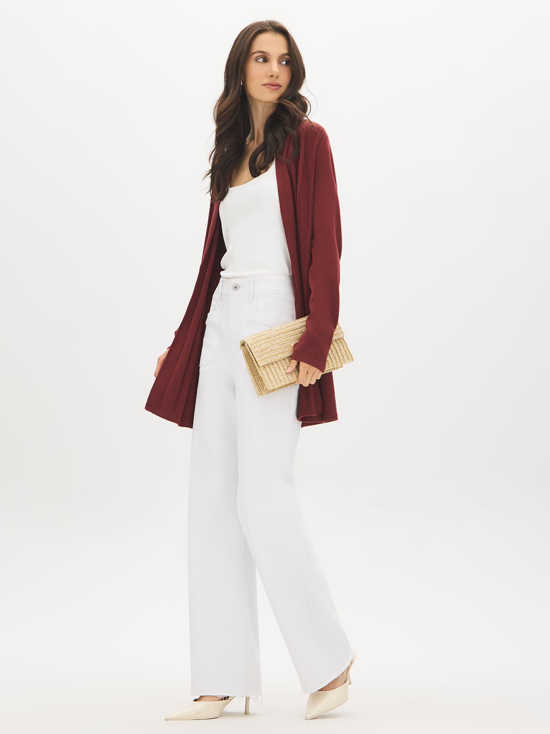 Syrah Ribbed Knit Duster Cardigan - Front View - Suzy Shier