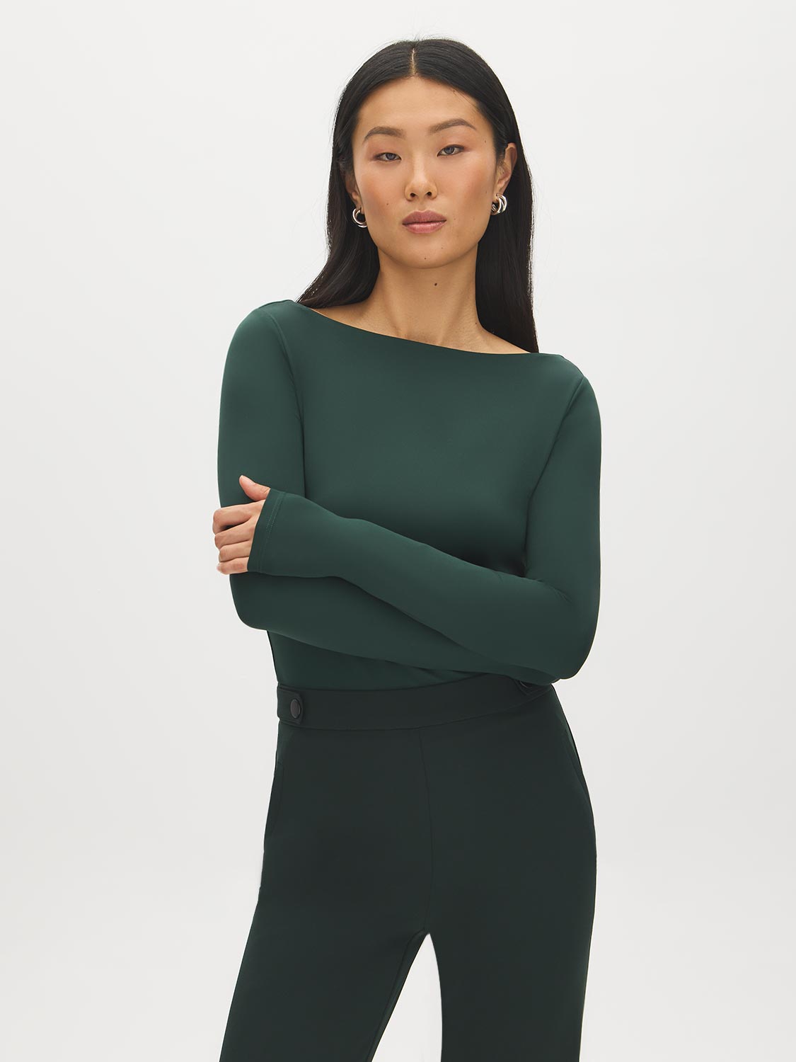 Jet Black Double Layer Boat Neck Top - Front View - Suzy Shier