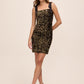 Gold/Black Two-Tone Sequin Sheath Dress - Front View - Le Chateau