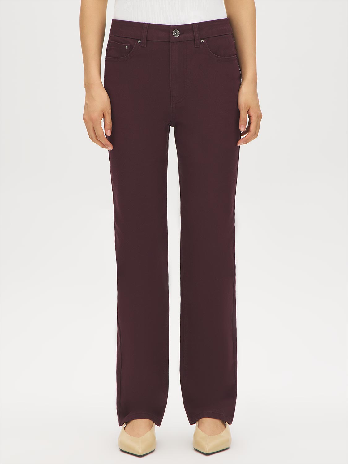 Winetasting Colored Straight Leg Denim Pants - Front View - Suzy Shier