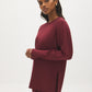 Wine Cloud Fleece Tunic with Raglan Sleeves - Woman Wearing Long Sleeve Crew Neck Top - Suzy Shier