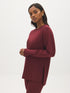 Wine Cloud Fleece Tunic with Raglan Sleeves - Woman Wearing Long Sleeve Crew Neck Top - Suzy Shier