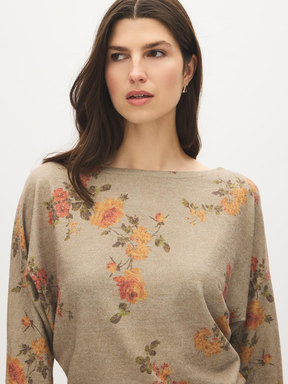 Elmwood Floral Batwing Knit Top - Close-up Fabric Detail - Suzy Shier