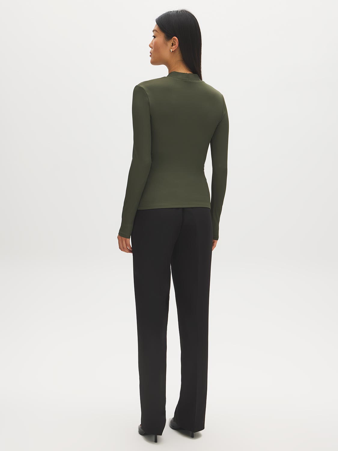 Guacamole Deep V-Neck Ribbed Knit Top - Back View - Suzy Shier