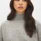 Space Grey Melange Mock Neck Knit Sweater - Close-up Fabric Detail - Suzy Shier