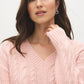 Uni Pink V-Neck Cable Knit Sweater - Close-up Fabric Detail - Suzy Shier