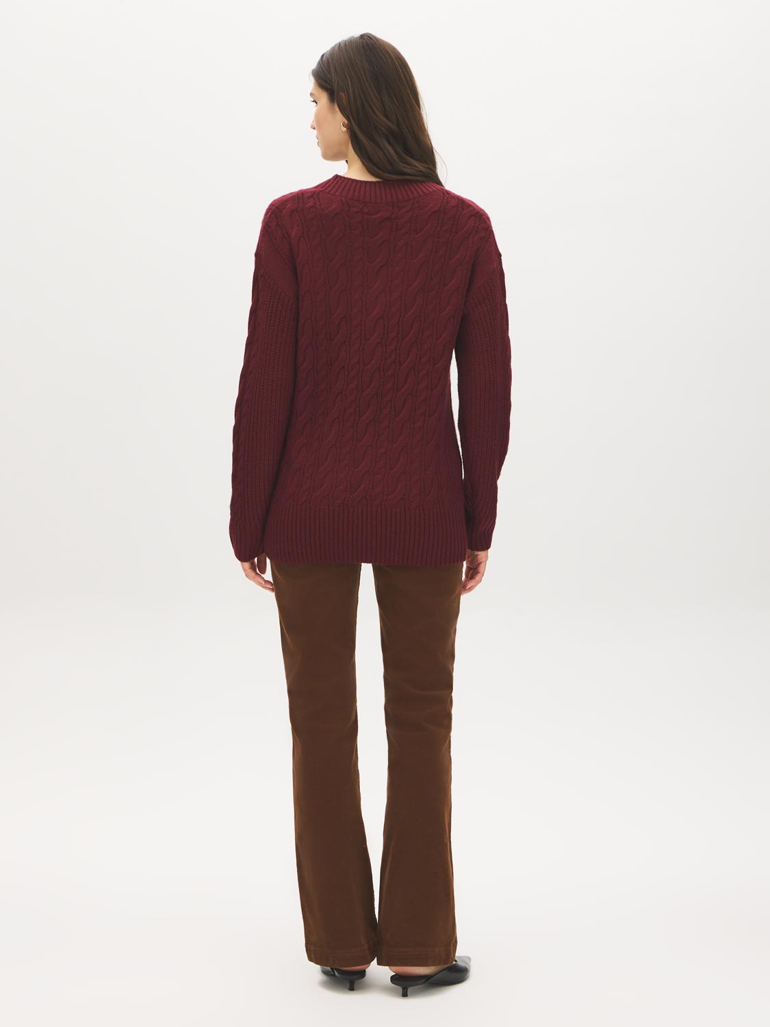Zinfandel Cable Knit V-Neck Sweater - Back View - Suzy Shier