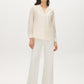Winter White Relaxed Fit Notch Collar Tuxedo Blouse - Front View - Suzy Shier