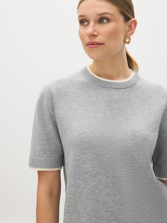 Grey Mix Double Layer Knit Sweater Tee - Close-up Fabric Detail - Suzy Shier