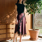 Jet Black/Winetasting Asymmetrical Satin Skirt Dress with Lace Detail - Full Front View - Suzy Shier