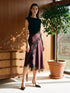 Jet Black/Winetasting Asymmetrical Satin Skirt Dress with Lace Detail - Full Front View - Suzy Shier