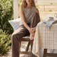 Lt Grey Sleeveless Crew Neck Shell Top with Side Pleats - Suzy Shier