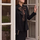 Black Wide Shoulder Woven Blazer - Woman Wearing Tailored Single-Breasted Jacket - Le Chateau