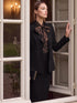 Black Wide Shoulder Woven Blazer - Woman Wearing Tailored Single-Breasted Jacket - Le Chateau