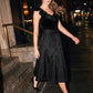 Black Floral Jacquard Midi Skirt with Box Pleats - Woman Wearing Elegant Pleated Skirt - Le Chateau