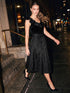 Black Floral Jacquard Midi Skirt with Box Pleats - Woman Wearing Elegant Pleated Skirt - Le Chateau