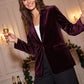 Midnight Plum Velour Blazer with Shawl Collar - Woman Wearing Luxe Knit Blazer - Suzy Shier