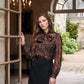 Leopard Print Organza Tie Neck Blouse - Woman Wearing Sheer Animal Print Top - Le Chateau