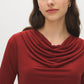 Rosewood Mesh Long Sleeve Cowl Neck Top - Cowl Neck Detail - Suzy Shier