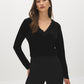 Black Velvet Top with Crochet V-Neck - Woman Wearing Long Sleeve Elegant Top - Suzy Shier
