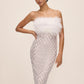 Silver/Antique Cream Sequin Mesh Midi Dress - Front View - Le Chateau