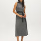 Jet Black/Light Grey Herringbone Textured Knit Mock Neck Dress with Belt - Front View - Suzy Shier