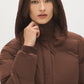 Brown Short Puffer Jacket with Hood - Hood Detail - Suzy Shier