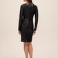 Black Sequin Stripe Scoop Neck Dress - Back View - Le Chateau
