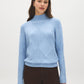 Soft Blue Mock Neck Sweater with Diamond Pattern - Woman Wearing Textured Knit Sweater - Suzy Shier