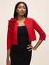 Red Knit Crepe Bolero with Side Ruffle - Woman Wearing Formal Cover-Up - Le Chateau