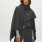 Grey Melange Woven Cape with Contrast Scarf - Front View - Suzy Shier