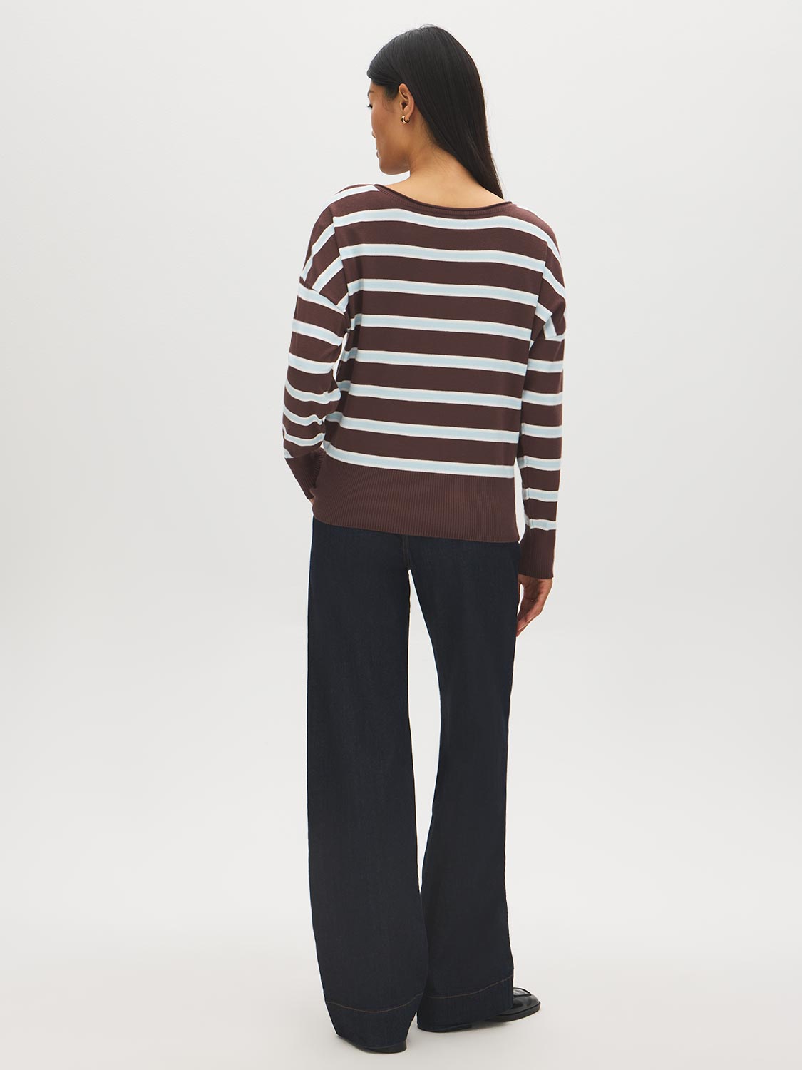 Striped Dolman Sleeve Knit Sweater - Back View - Suzy Shier