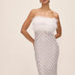 Silver/Antique Cream Sequin Mesh Midi Dress - Front View - Le Chateau