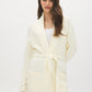Rice Cable Knit Shawl Collar Sweater - Woman Wearing Belted Knit Duster - Suzy Shier