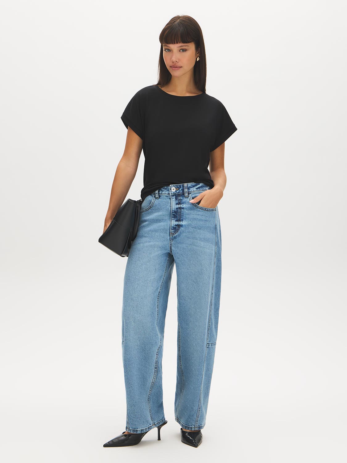 Black Dolman Sleeve Jersey Top - Front View - Suzy Shier