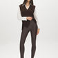 Coffee Bean Faux Leather Wide Waistband Legging - Woman Wearing Sleek Pull-On Leggings - Suzy Shier