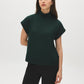 Scarab Melange Mock Neck Top with Dolman Sleeves - Woman Wearing Ribbed Detail Knit Top - Suzy Shier