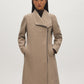 Taupe Melange Asymmetrical Zip Faux Wool Coat - Woman Wearing High Collar Winter Outerwear - Suzy Shier
